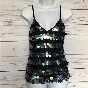 Flashy Black Tank w/ Iridescent Sequins Sz S/M